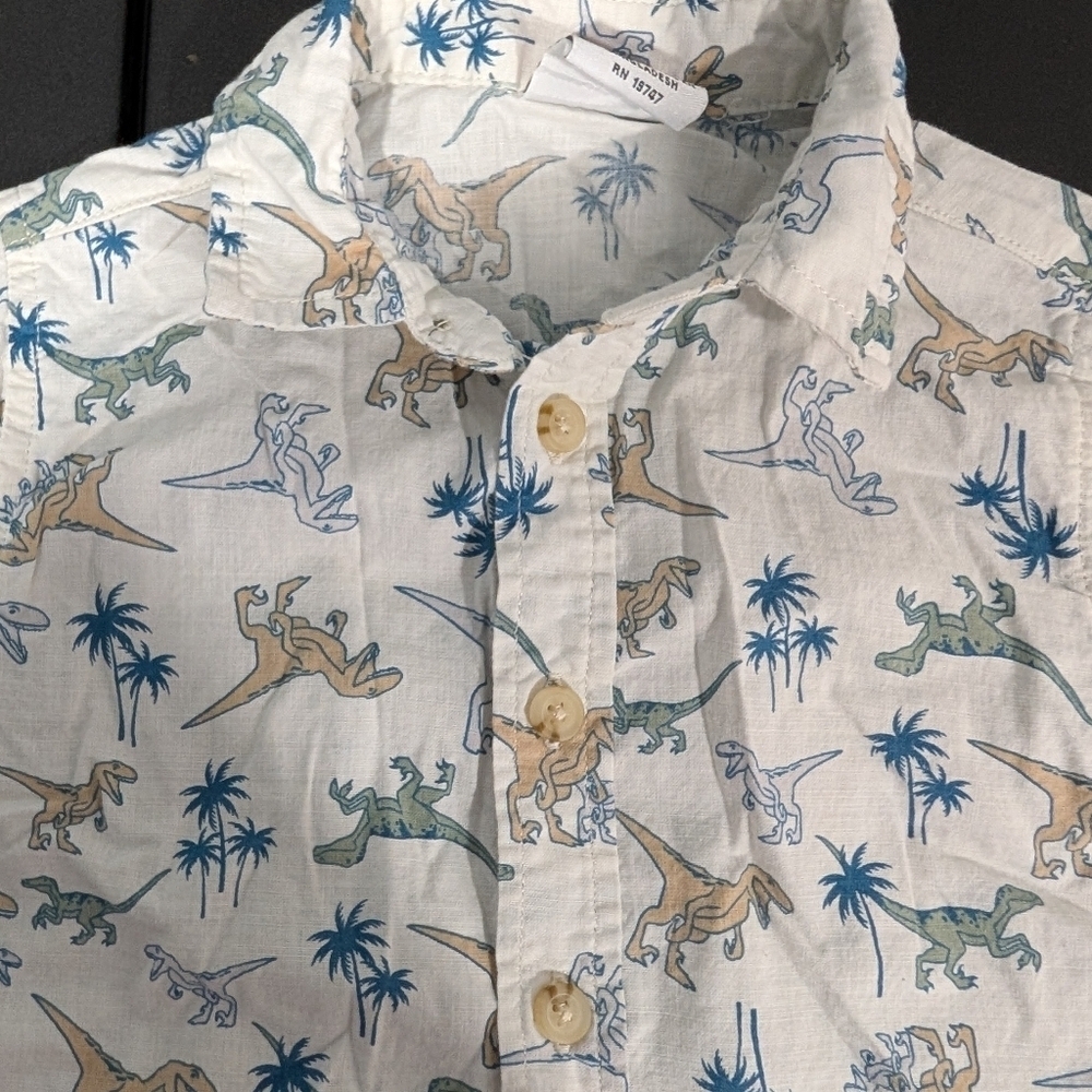 Wrangler Toddler Boy Dinosaur Print Button Down Shirt and Blue Shorts Set 3T - Picture 5 of 9